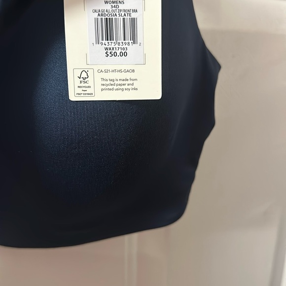 CALIA GO ALL OUT ZIP FRONT BRA: BLUE: NEW WITH TAGS: SIZE 34D - Picture 4 of 6